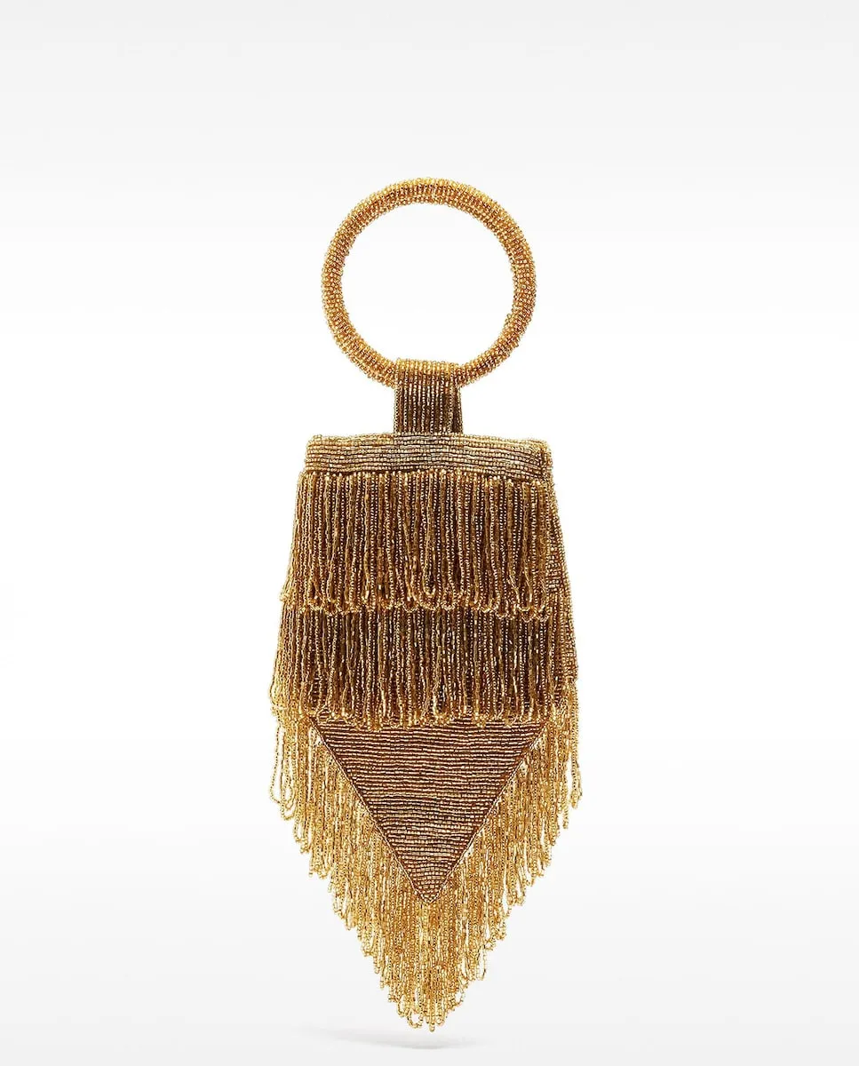 

Сумка для вечеринки с возможностью ношения через плечо, украшенная бусинами и бахромой из бисера Parfois, золотой