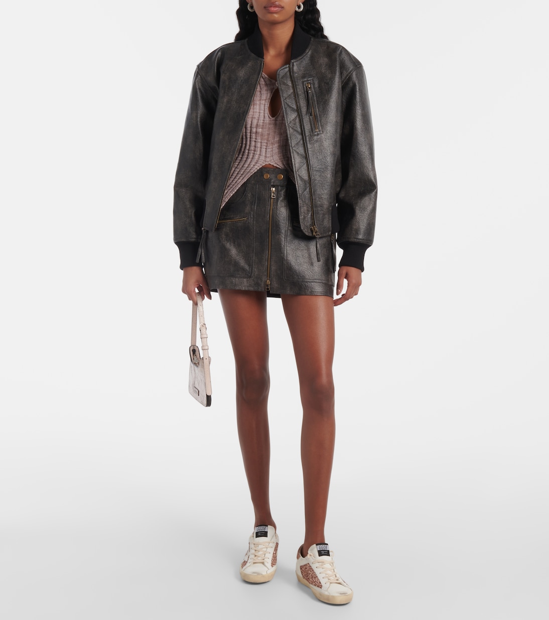 Супер-Звезда блестящие кожаные кроссовки Golden Goose, Gold Rose/White — фото 3