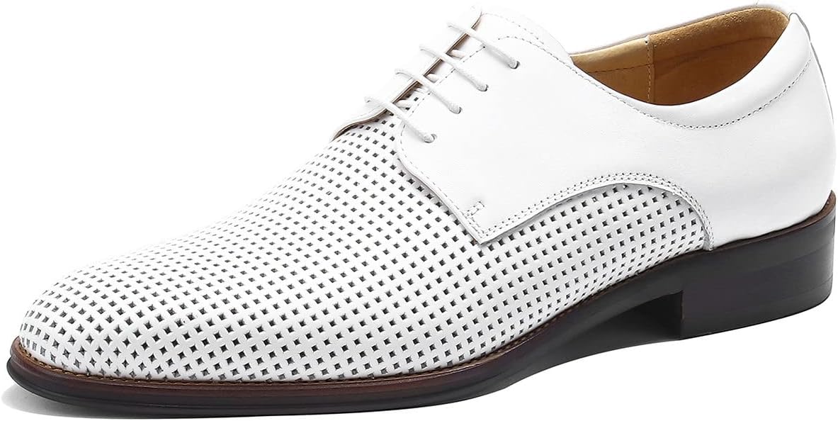 

Мужские оксфорды Santimon, официальная обувь для торжеств, летние скелетонные туфли из натуральной кожи, дерби, деловой повседневный стиль, для прогулок, свадьбы, смокинга, модные и удобные туфли для мужчин, белый