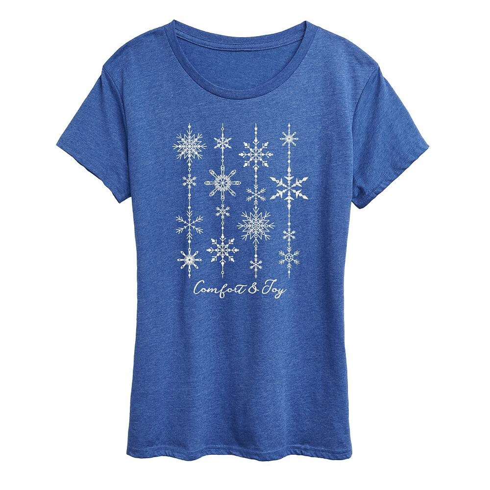 

Женская футболка с рождественским рисунком Comfort & Joy Snow Licensed Character, цвет Heather Royal Blue