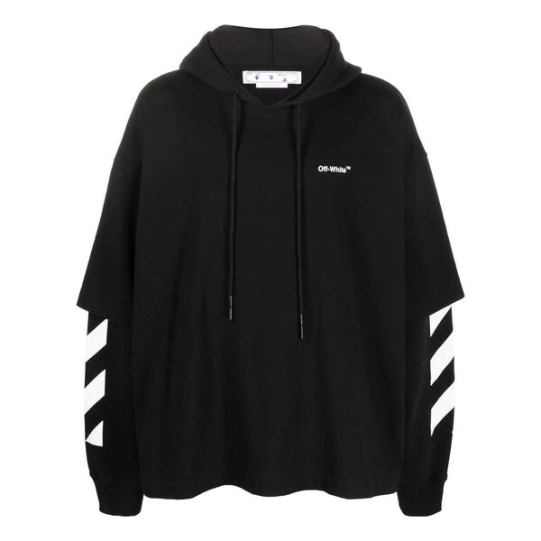

Толстовка Men's OFF-WHITE Solid Color Stripe Printing Design Hooded Long Sleeves Black, мультиколор