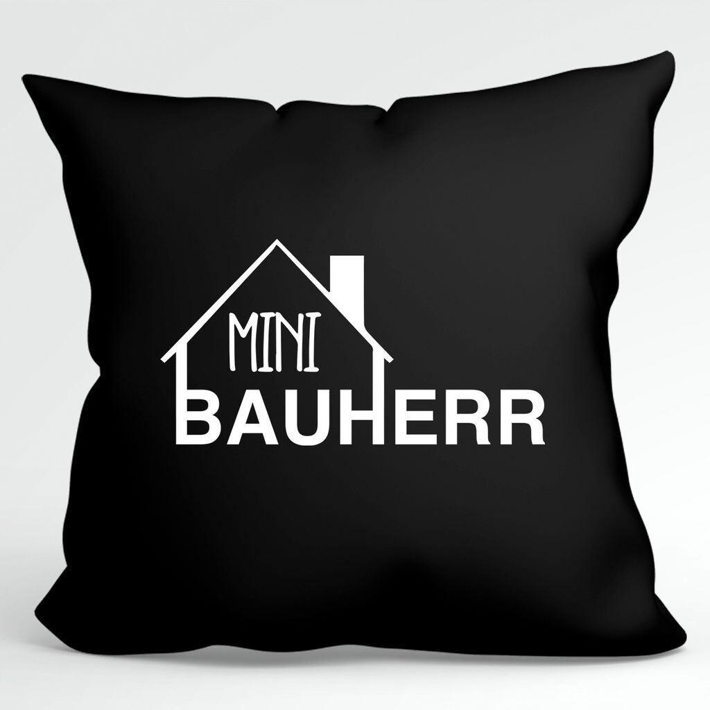 

УРАА! Подушка Mini Bauherr с надписью декоративная наволочка без наполнения 40x40см черная с мотивом для домовладельцев Hellweg Druckerei