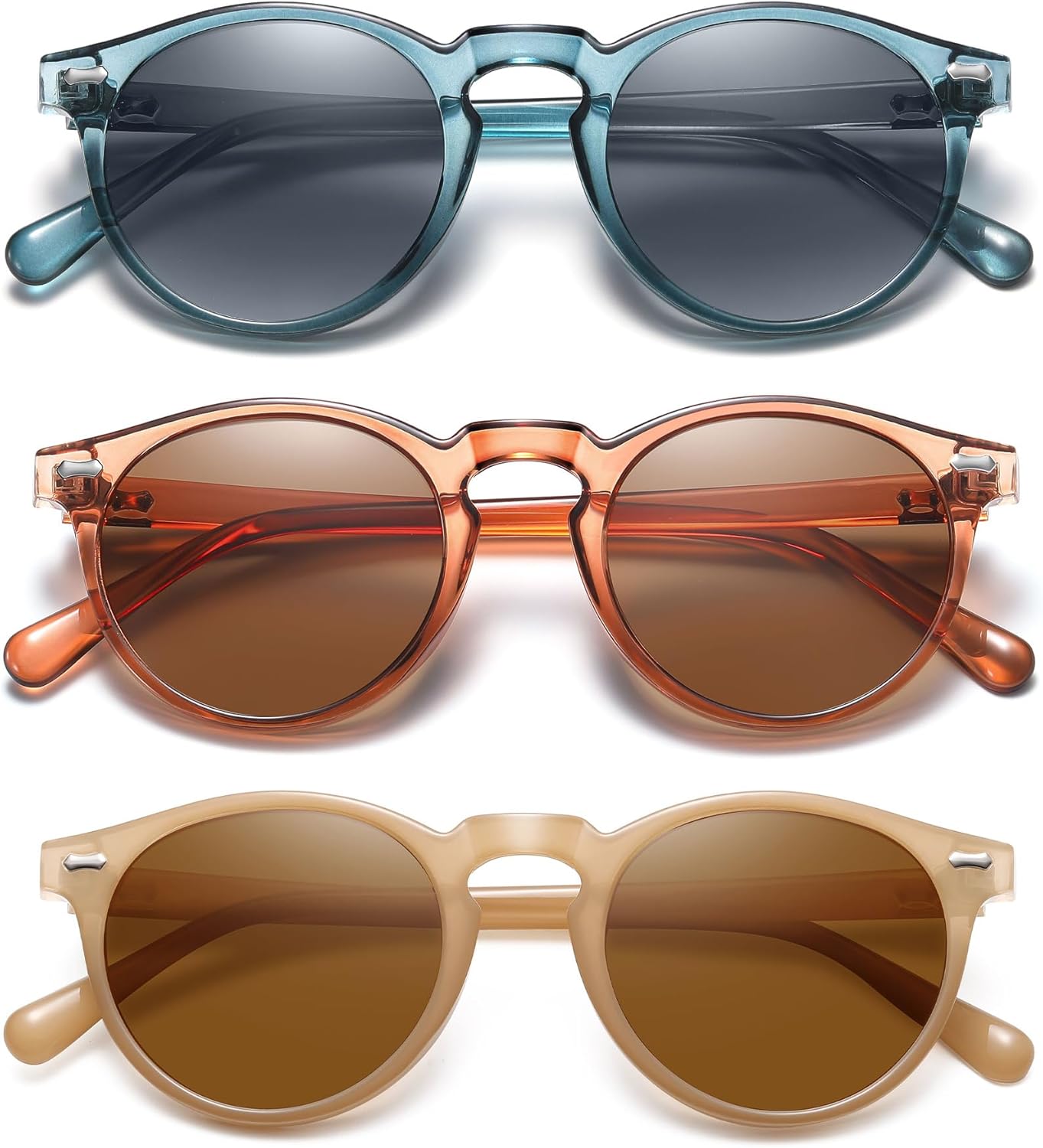 

Ретро маленькие круглые поляризованные солнцезащитные очки для женщин в винтажном стиле, защита от УФ-излучения YMRFW, 3pack (Milk Coffee/Tea Lens+champagne Frame/Grey Lens+clear Green/Gray Green Lens)