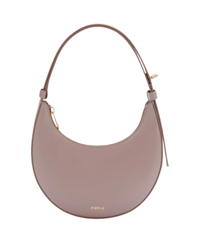 

Миниатюрная кожаная сумка-хобо голубино-серого цвета. Furla, фиолетовый