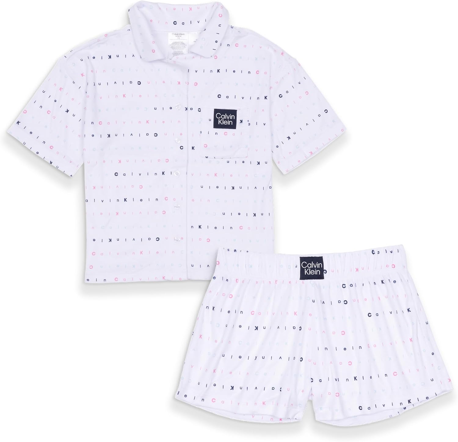 

Пижамный комплект Calvin Klein для девочек: рубашка с короткими рукавами и шорты на пуговицах, White Ck Scramble