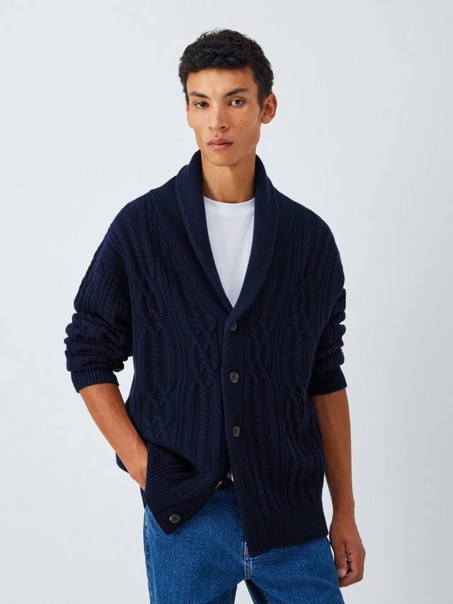 

Кардиган с воротником шаль и узором косы из смесовой мериносовой шерсти John Lewis, Navy