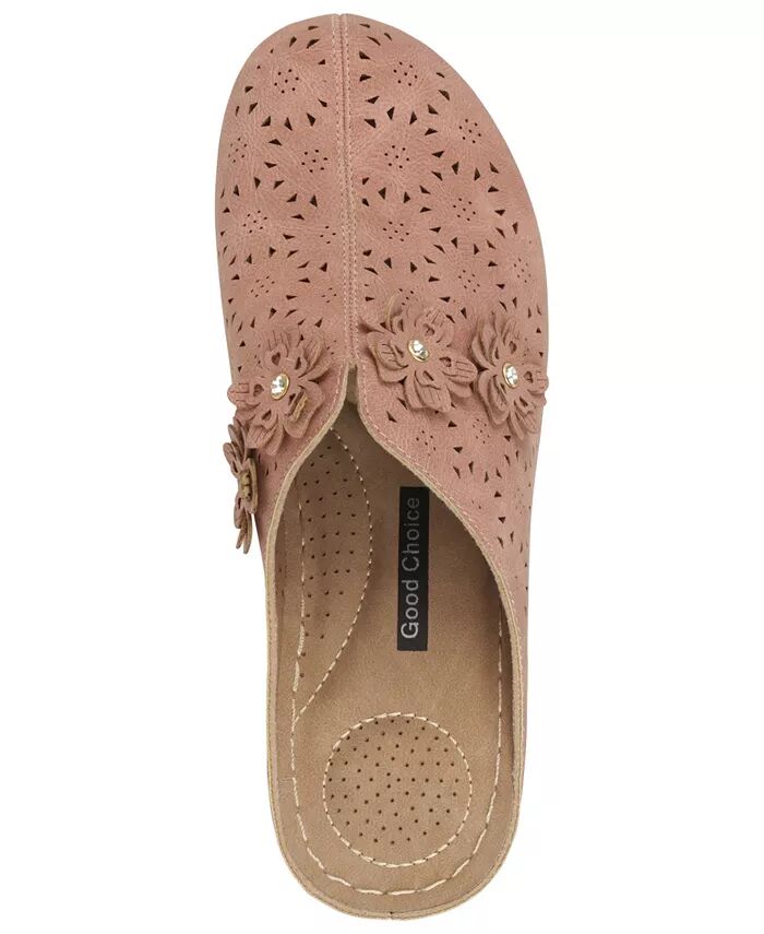 Женские мюли Krista с перфорированным цветочным узором на танкетке GC Shoes, розовый — фото 4