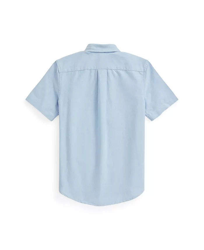 Хлопковая короткорукавная рубашка Oxford для мальчиков старшего возраста Polo Ralph Lauren, синий — фото 2