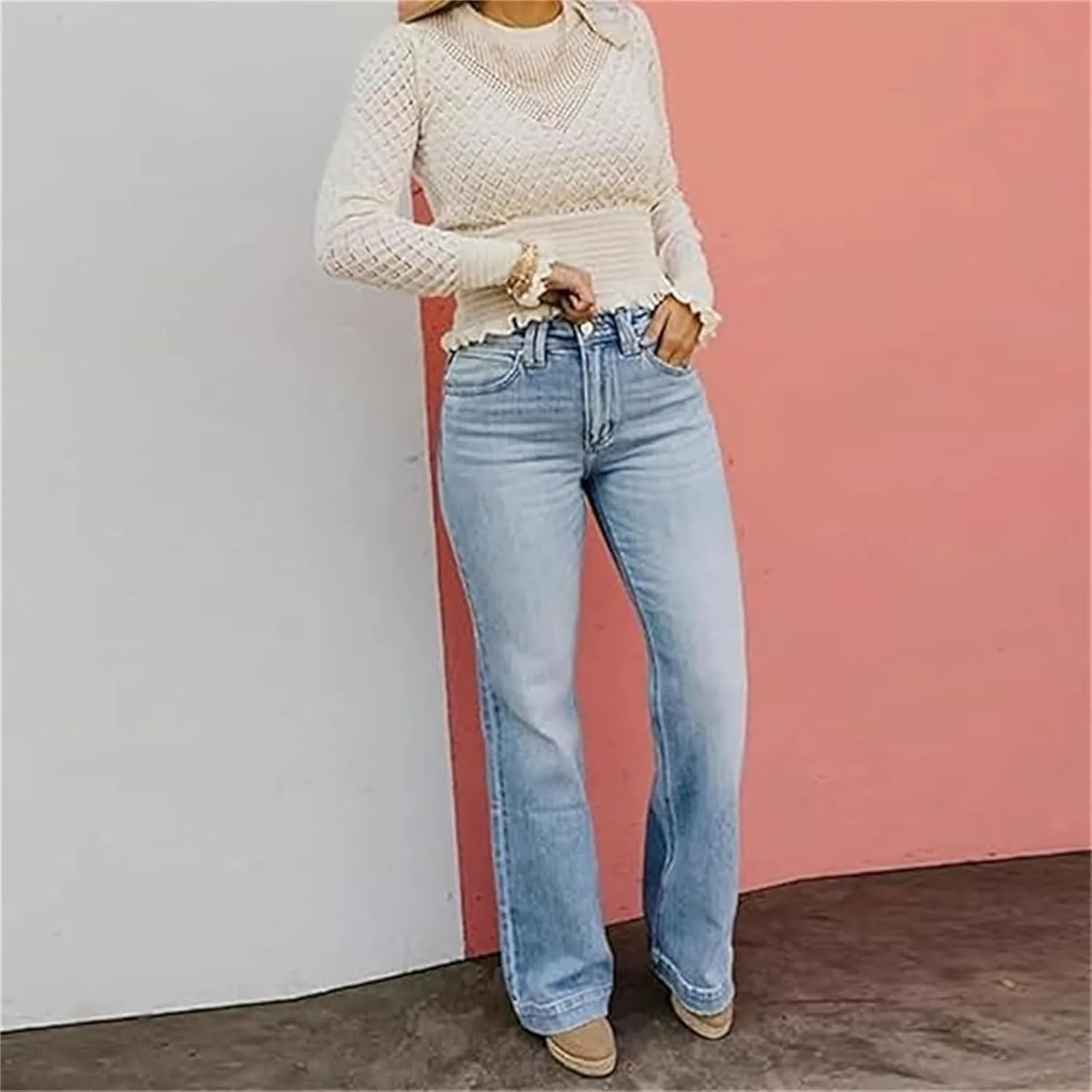 Джинсы High Rise Vintage Wash Top Straight Leg, Plus-Size, с эффектом Vintage Wash, эластичные, с контролем живота — фото 3