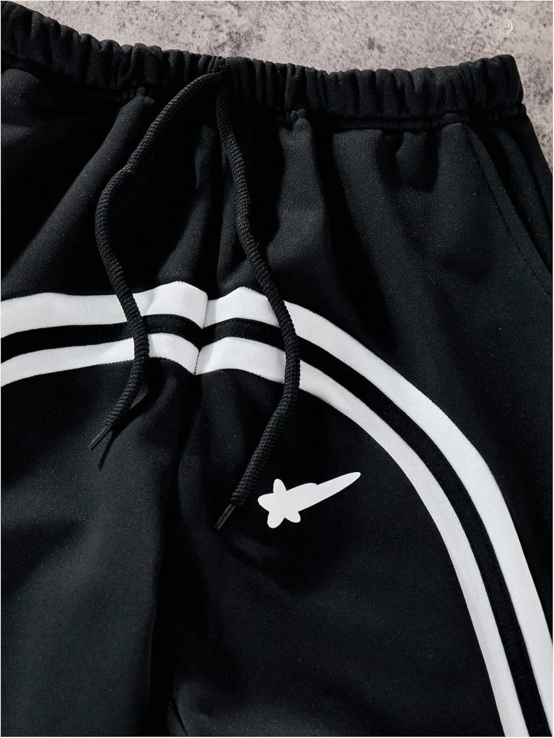 Детские спортивные штаны SweatyRocks с молнией, разрезом по низу, свободным кроем, в полоску, на шнуровке, с широкими штанинами, черный — фото 3