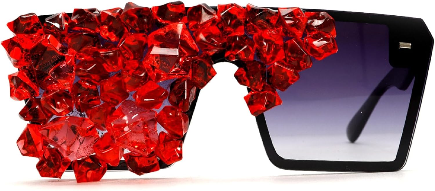 

Черные солнцезащитные очки с плоской верхней частью для женщин, солнцезащитные очки со стразами, женские очки для вечеринок с бриллиантами, разноцветные хрустальные очки mincl, Red Black