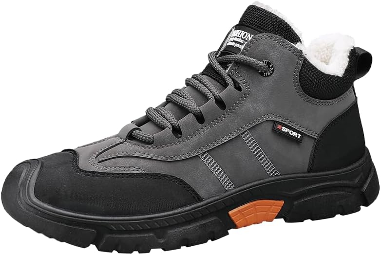 

Мужские зимние трекинговые снегоступы Hhhchpm, водонепроницаемые ботинки с противоскользящей подошвой, полностью с меховой подкладкой, повседневные и ботинки на шнуровке для тепла, походов и активного отдыха, серый