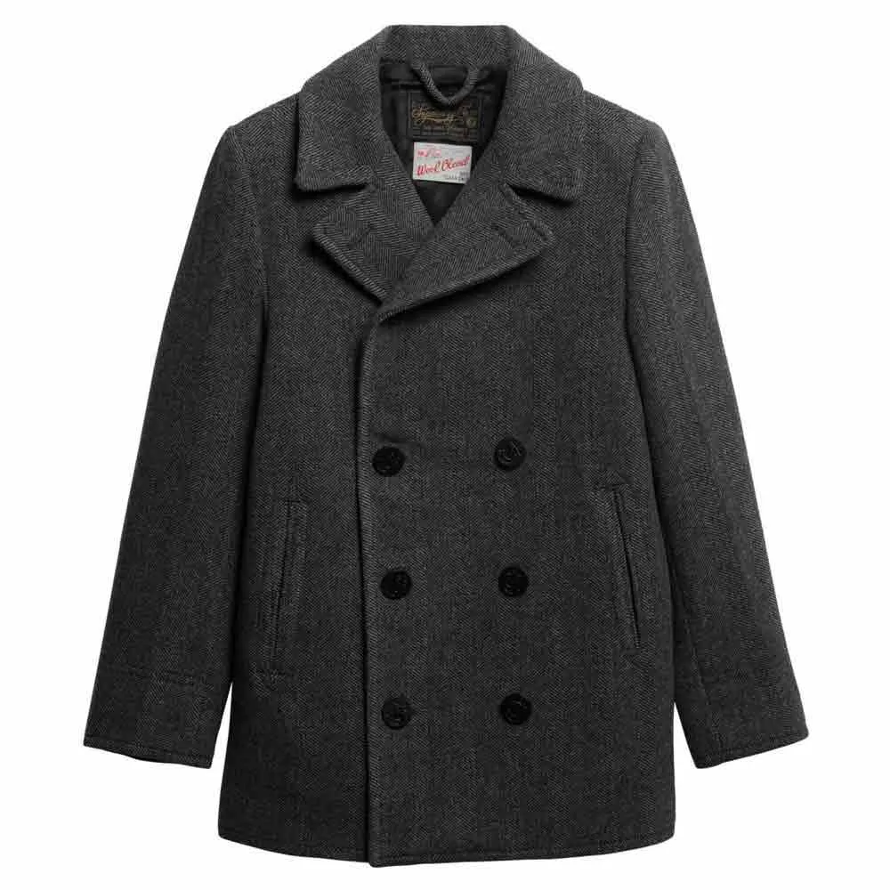 Пальто-бушлат Superdry Merchant из шерстяной смеси, серый — фото 3
