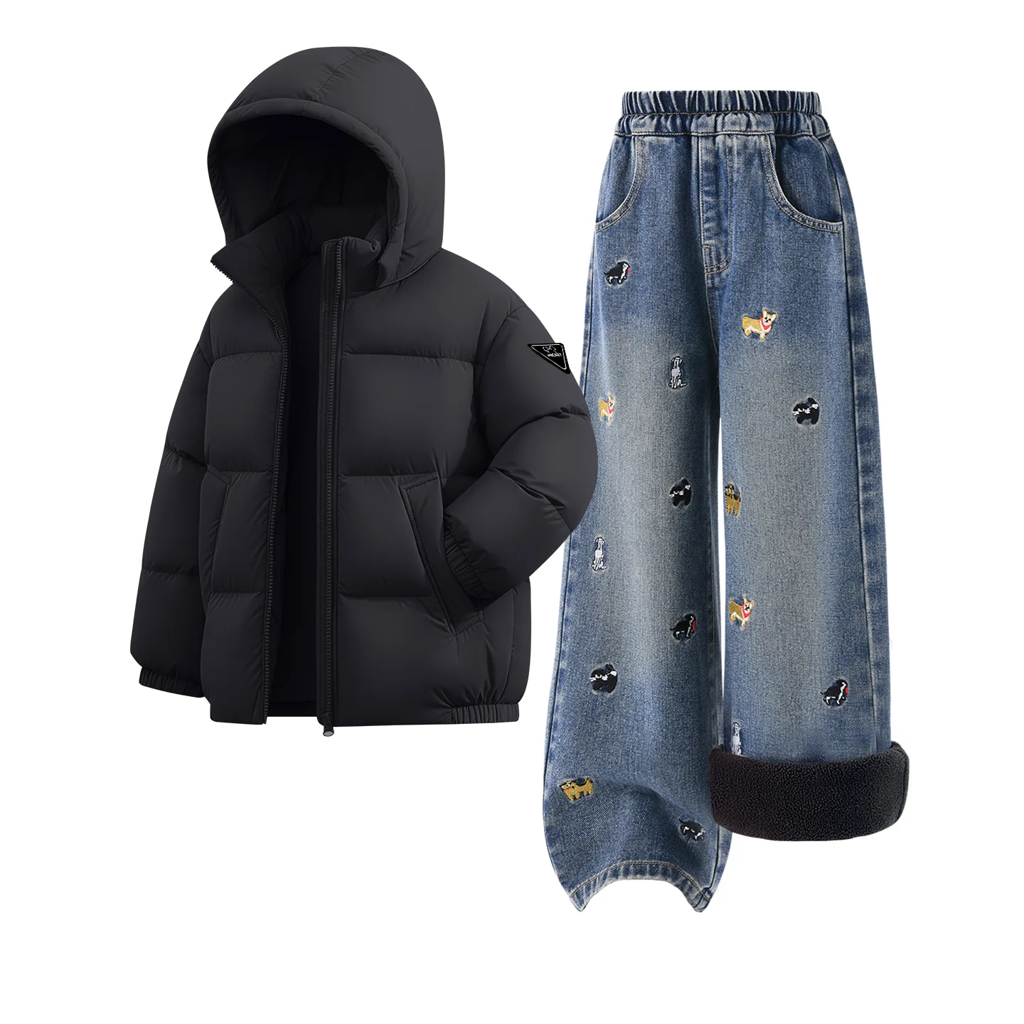 Детская повседневная худи с капюшоном Disney, [Thickened and Fleece-Lined]Di H Triangle Hook-and-Loop K Arbor Purple+Solid Color Denim Blue — фото 3
