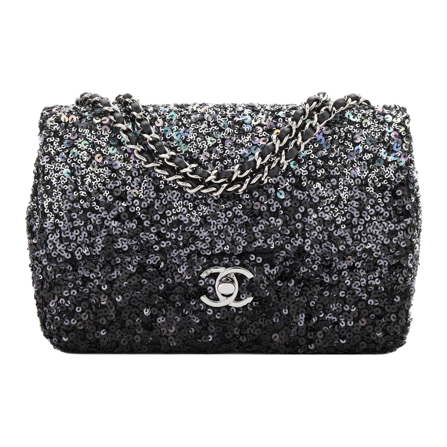 

Классический клатч CF из кожи с пайетками, через плечо, на плечо, женская черная пайетки CHANEL