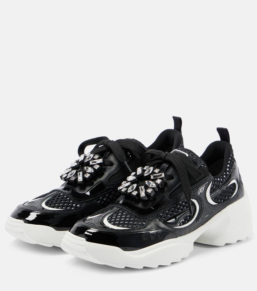 Кроссовки с кожаными вставками и декором Roger Vivier, B999(NERO)+B001(BIANCO)+0002 — фото 4