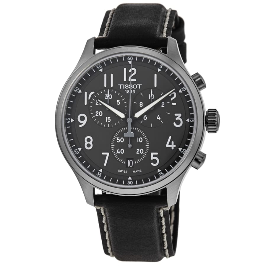 

Tissot Chrono XL кварцевый хронограф серый циферблат черный кожаный ремешок мужские часы T116.617.16.062.00