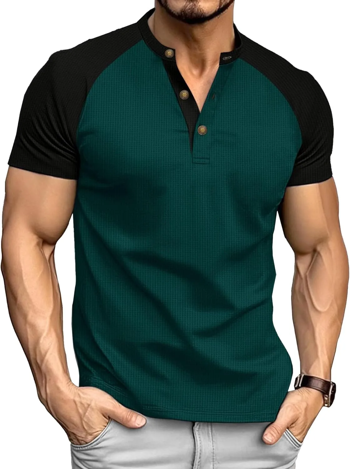 

Мужская футболка-поло с коротким рукавом Henley Casual Lightweight Slim Fit Maiyifu-GJ