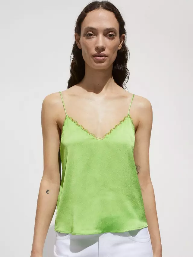 

Топ Mango Rachy Lace Trim Satin, зеленый