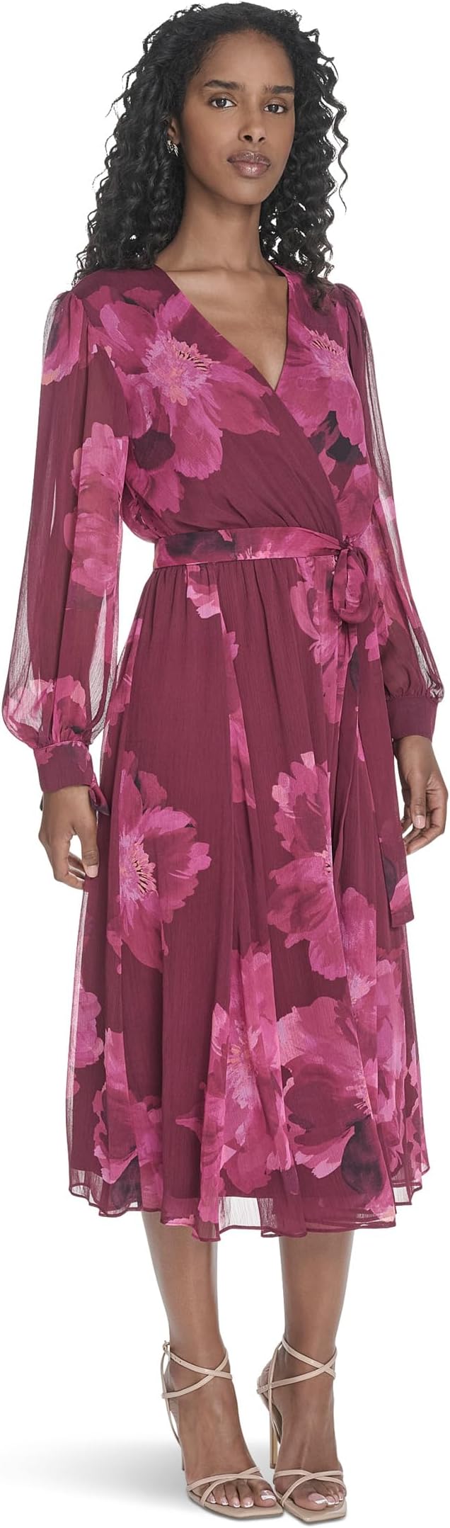 

Платье Calvin Klein Long Sleeve Faux Wrap V-Neck Midi, цвет Rosewood Multi