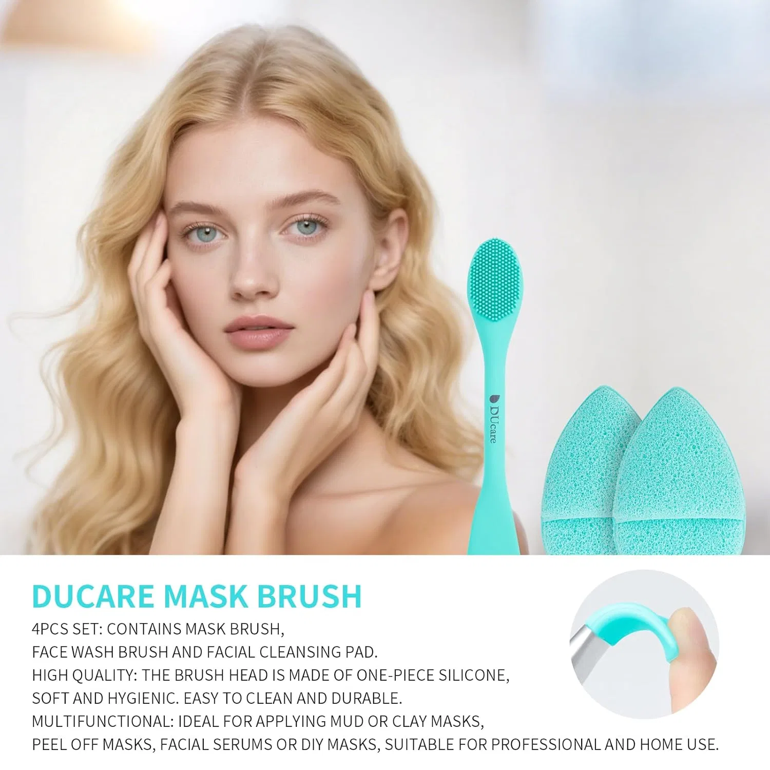 Силиконовая кисть DUcare 4-в-1 для масок и очищения лица Ducare, 4-In-1 Face Mask Brush — фото 4