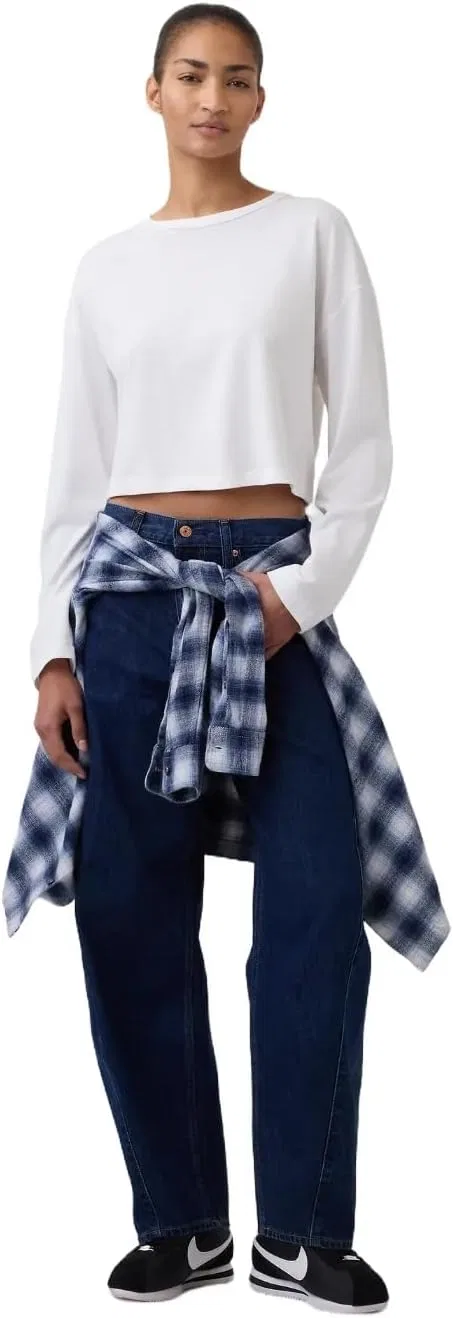 GAP Женские джинсы с высокой посадкой Barrel, Dark Rinse