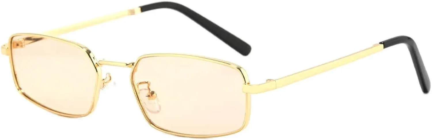 

Солнцезащитные очки в металлической оправе прямоугольной формы для мужчин, роскошные, в стиле ретро, ​​женские, с защитой от УФ-излучения UV400 VFDHN, Gold-lightbrown