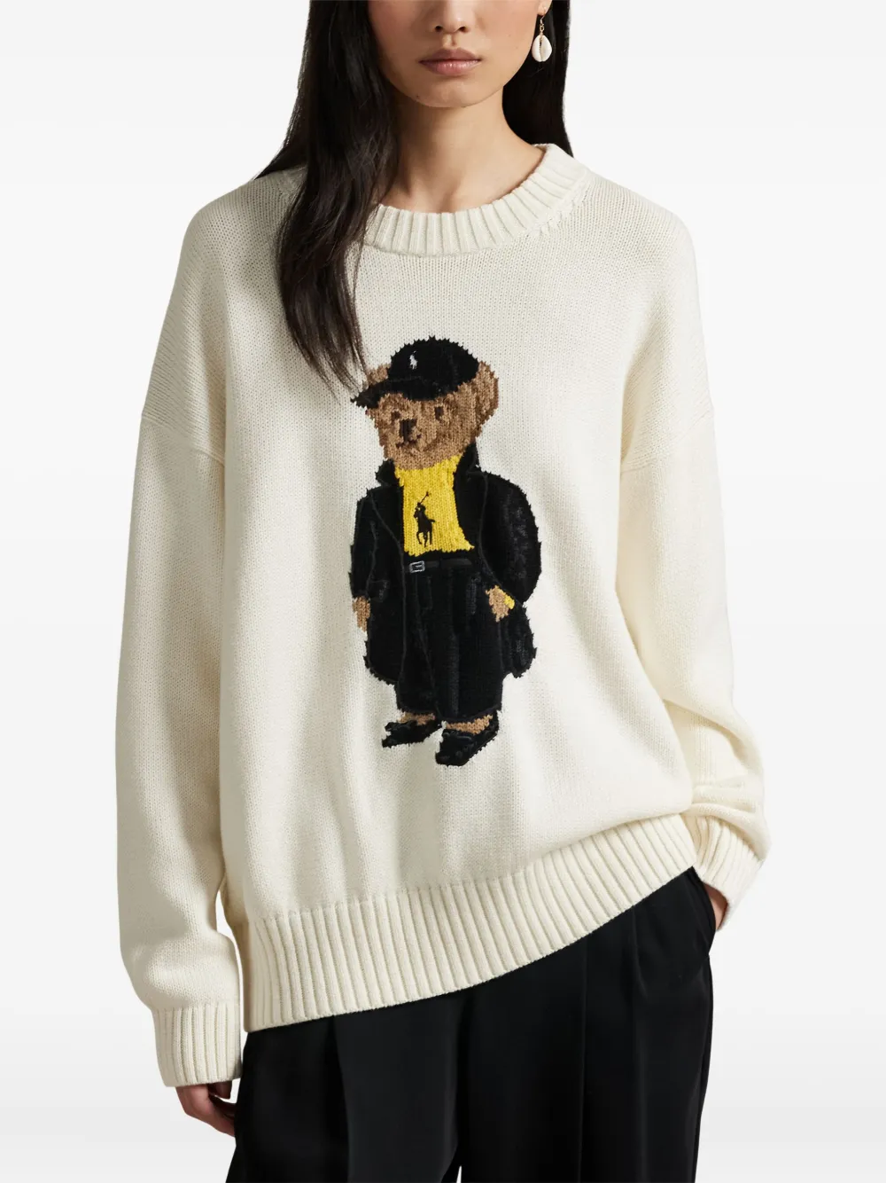 Свитер с круглым вырезом и вышивкой POLO RALPH LAUREN, белый — фото 3