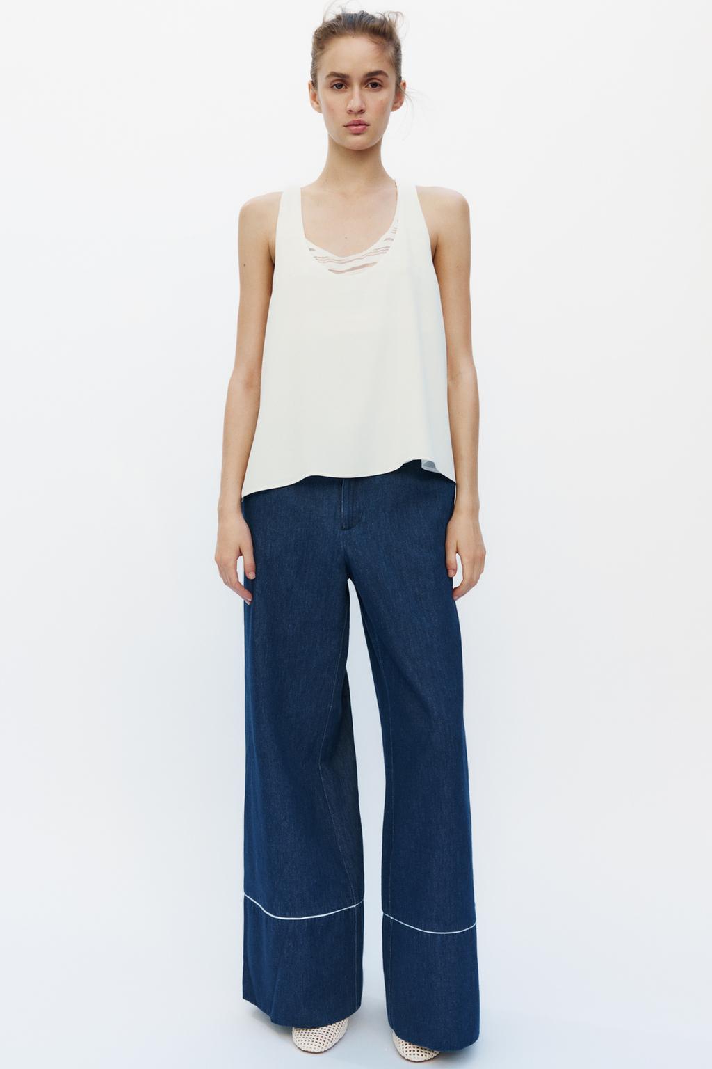 

Широкие брюки с контрастной отделкой ZARA, синий