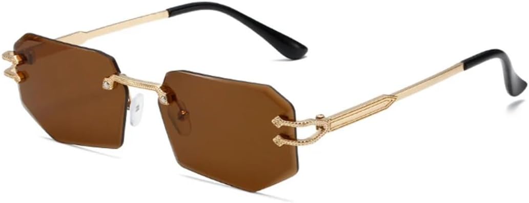 

Солнцезащитные очки с защитой UV400 | Маленькая безободковая оправа, цветные линзы | Для женщин и мужчин, для занятий спортом на открытом воздухе и вождения DSVIGF, Gold-brown