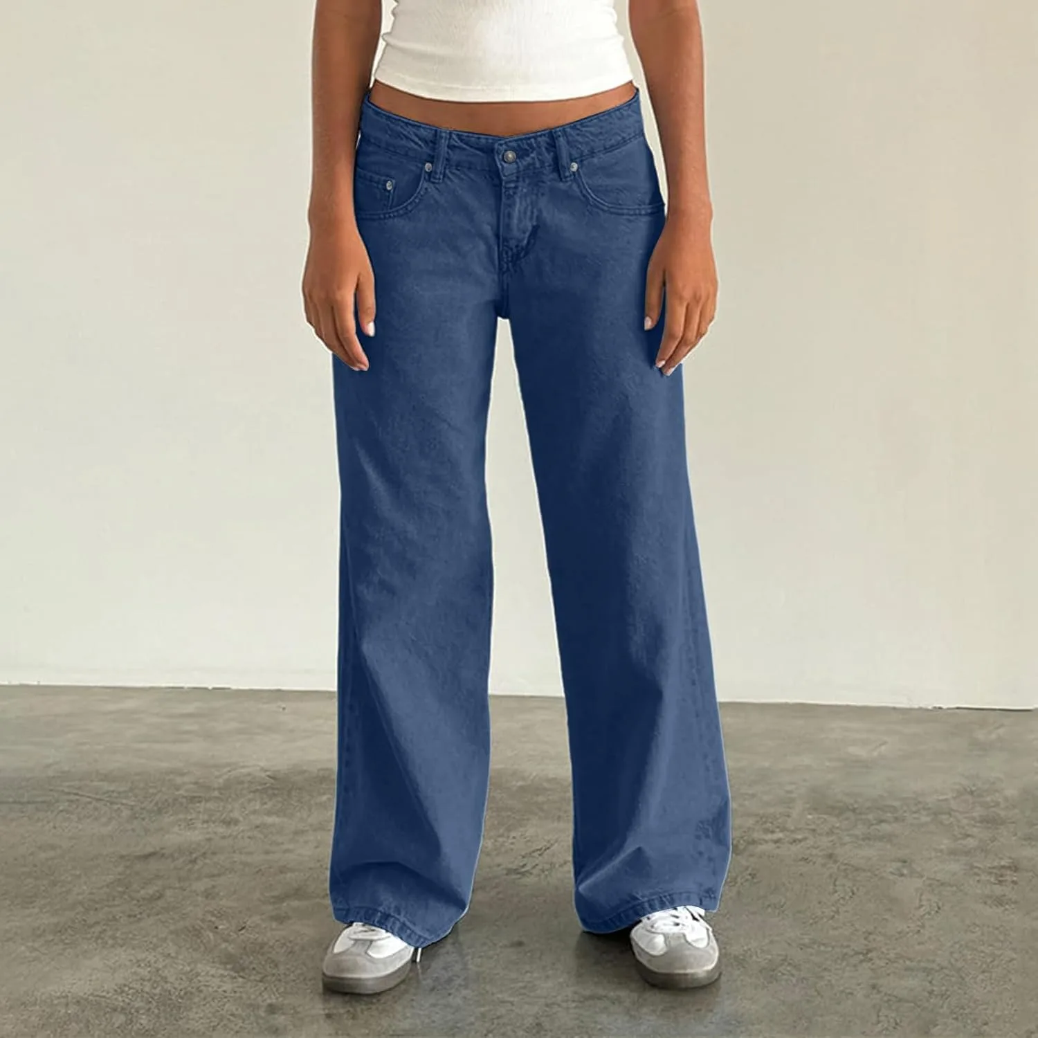 Джинсы Low Rise для женщин, Straight Leg, Baggy Wide Leg, Y2k, Loose Fit, Casual, Comfy, с карманами — фото 2