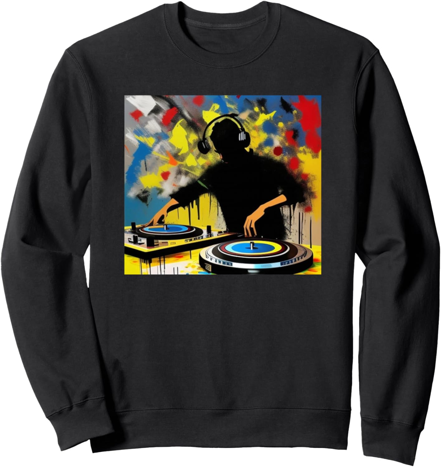 

Толстовка с изображением диджея Ди Джоки и красочного проигрывателя виниловых пластинок Dj Turntable + Discjockey Men Women Kids Boys Gift, черный