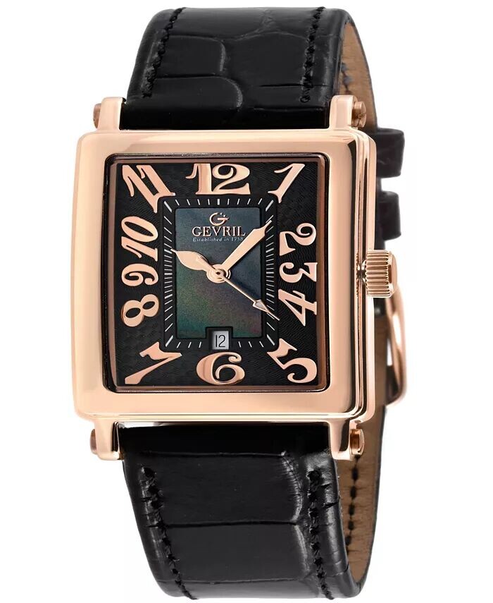 

Женские мини-часы Avenue of Americas, швейцарские кварцевые итальянские часы с черным кожаным ремешком, 32 мм Gevril