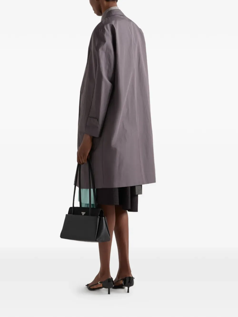 Однобортное пальто из двойного поплина Prada, серый — фото 3