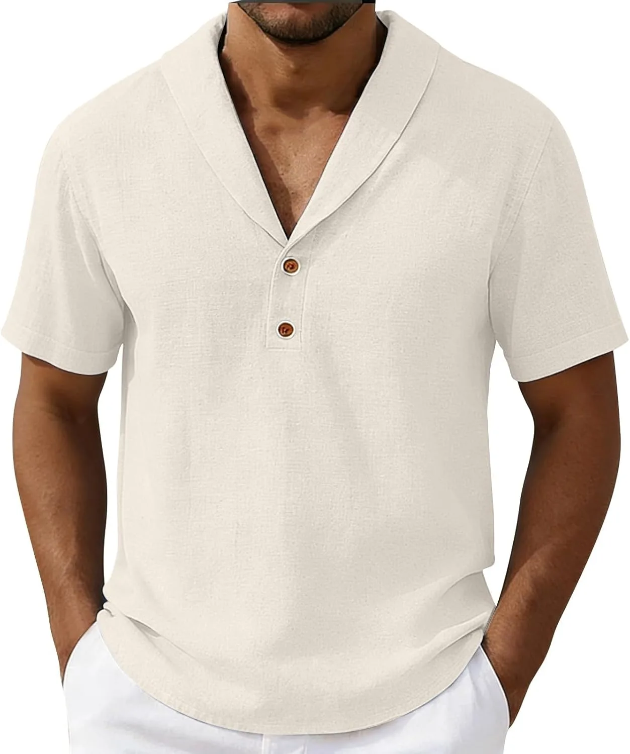 

Мужская хлопковая льняная футболка с коротким рукавом и воротником на пуговицах vrvtoov