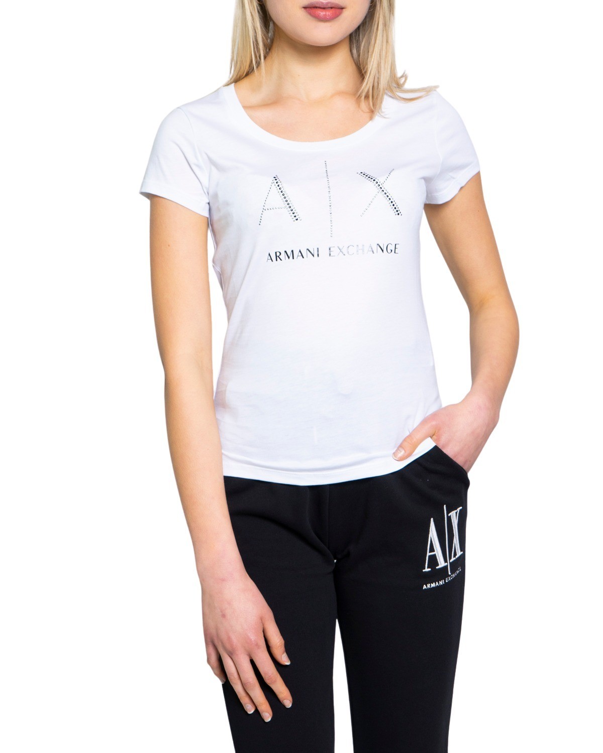 

Футболка женская Armani Exchange со стразами, белый