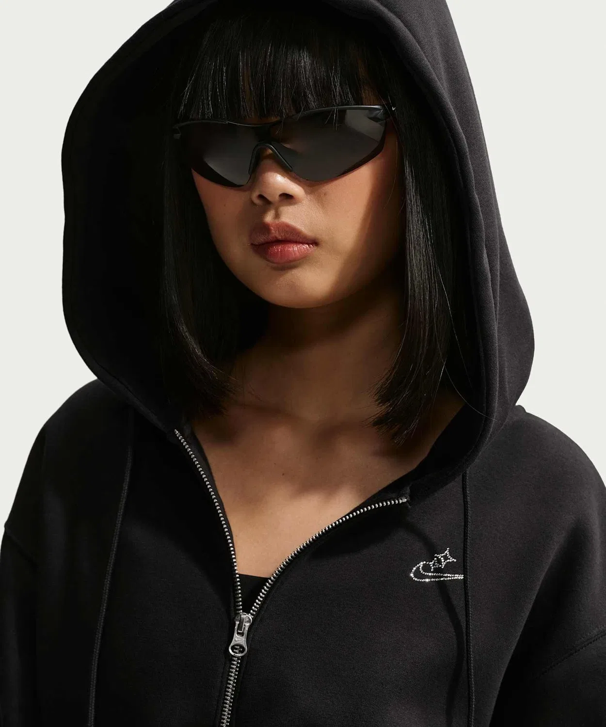 Женская свободная укороченная флисовая кофта Nike Phoenix Fleece на молнии, чёрный — фото 4
