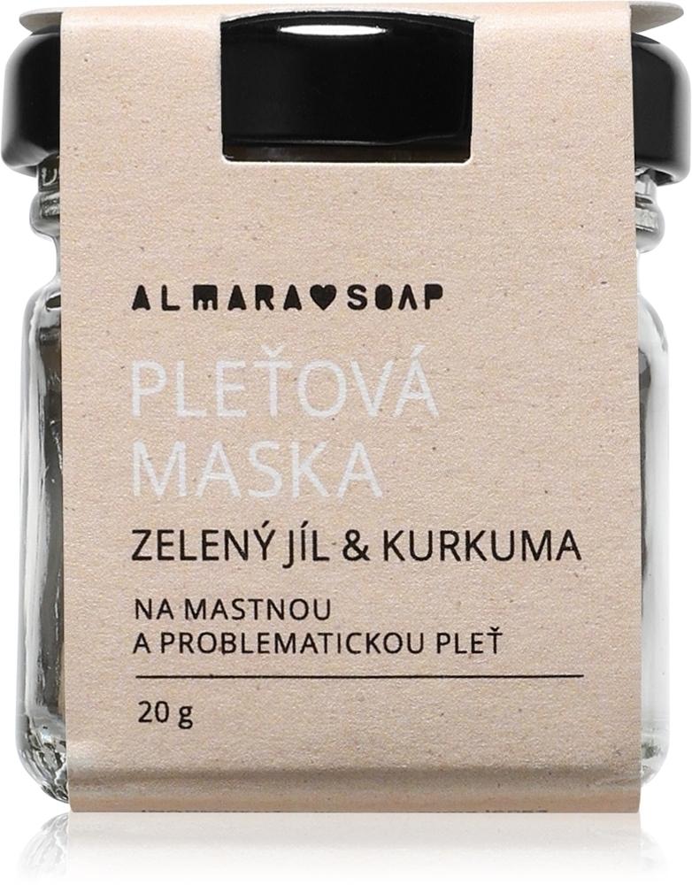 

Очищающая маска для лица с зеленой глиной и куркумой для жирной и проблемной кожи Almara Soap, 20 гр