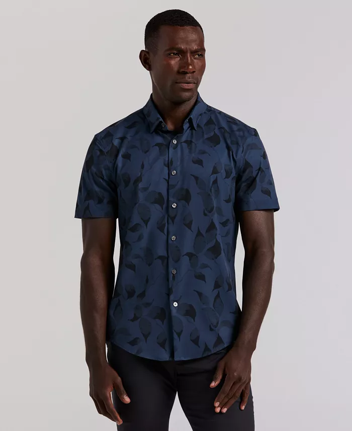 

Мужская рубашка с коротким рукавом Slim Fit с цветочным принтом Perry Ellis, синий