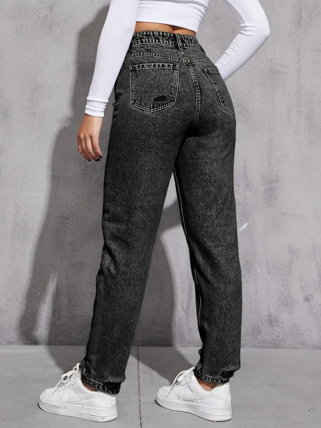 Женские классические джинсы Mom Fit с высокой посадкой Generic, темно-серый — фото 2