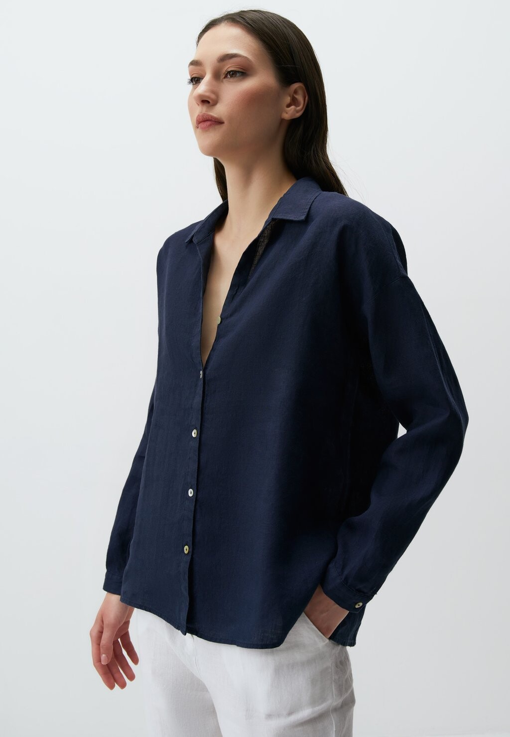 

Блузка на пуговицах LONG SLEEVE BASIC Jimmy Key, темно-синий