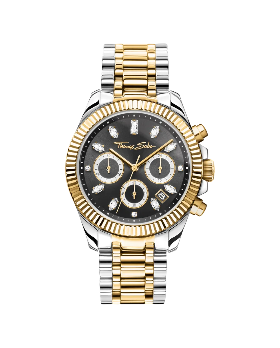 

Женские часы Divine Chrono из двухцветной стали с черным циферблатом Thomas Sabo, серебряный