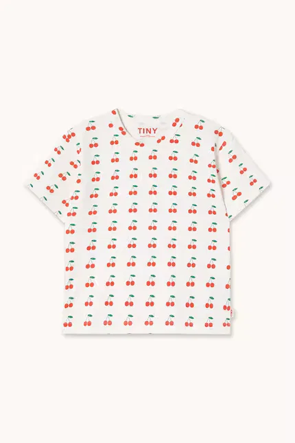Футболка детская с принтом вишен CHERRIES KNITTED TEE Tinycottons, белый — фото 2