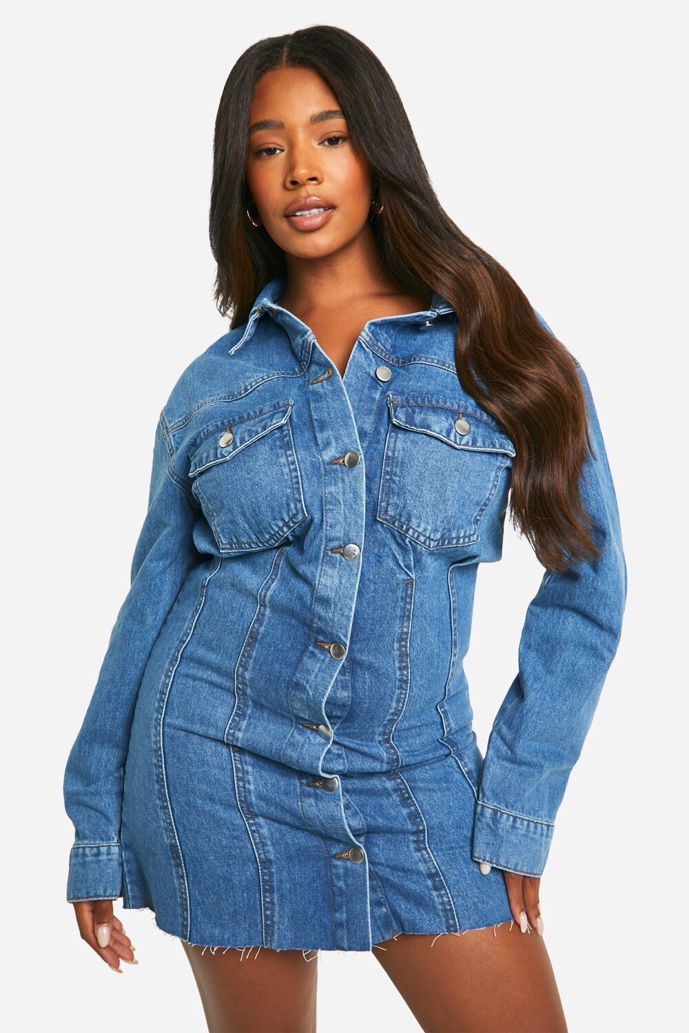 

Джинсовое мини-платье плюс приталенного кроя boohoo, синий