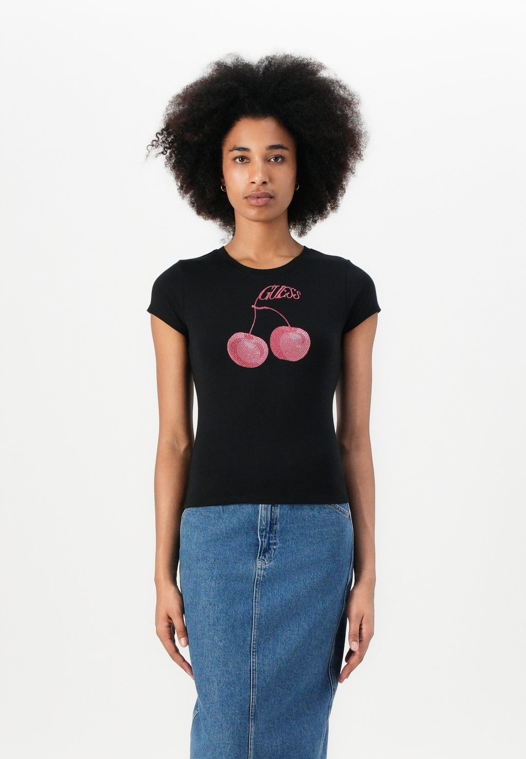 

Футболка с принтом WAVY CHERRY LOGO TEE Guess, черный
