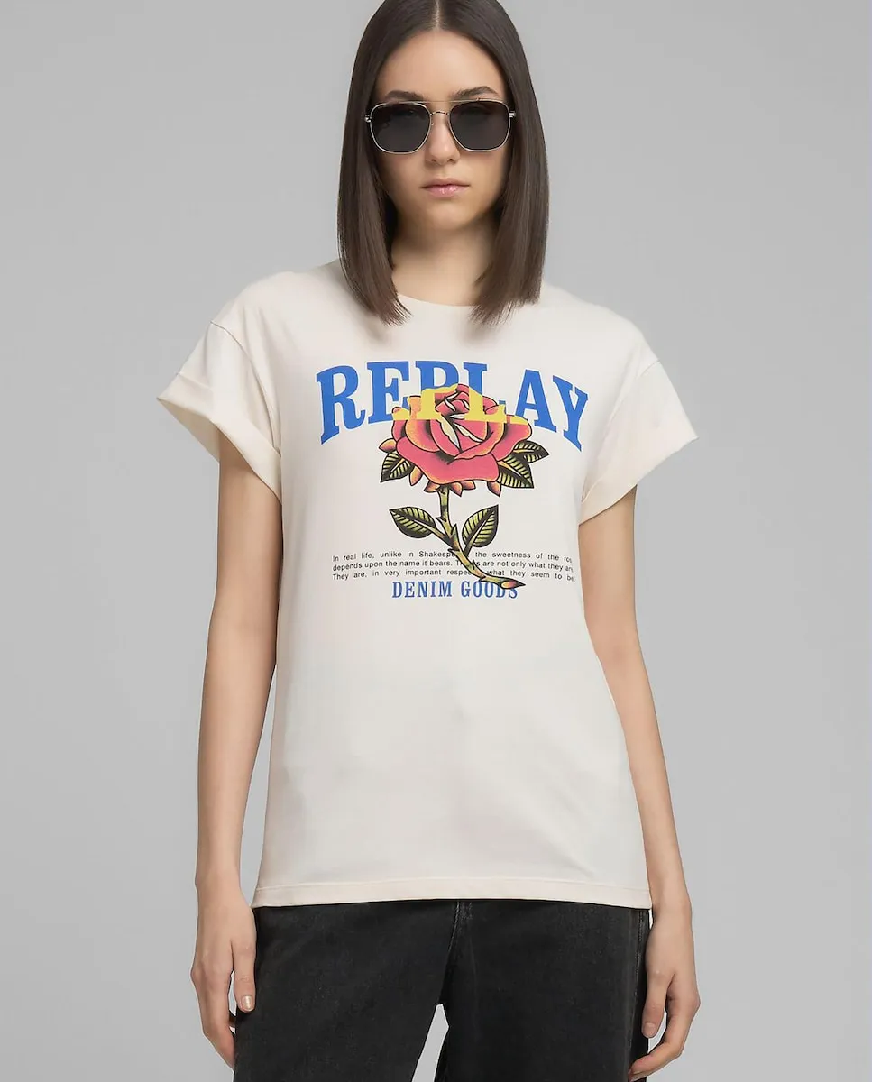 

Футболка для женщин с коротким рукавом и круглым вырезом Replay, белый