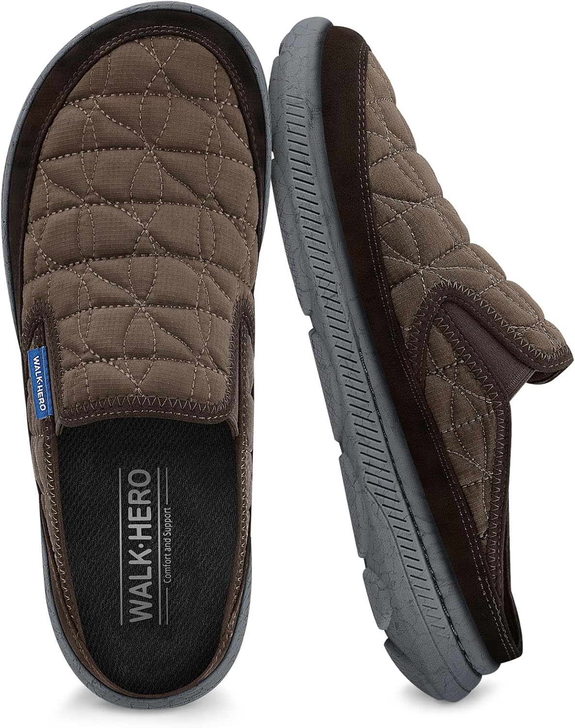 

Мужские тапочки при подошвенном фасциите, домашние тапочки с поддержкой свода стопы для мужчин, легкие обувь для дома и улицы с широким носком и амортизирующей подошвой Walk Hero Comfort And Support, коричневый