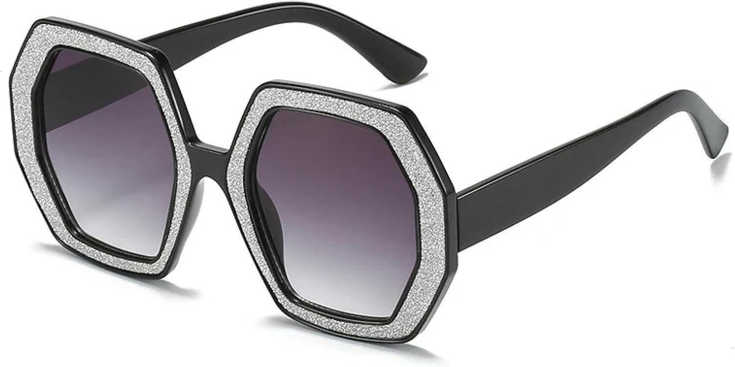 

Модные солнцезащитные очки неправильной формы для женщин и мужчин, с многоугольной оправой и бриллиантами, для путешествий и вождения, с защитой от УФ-излучения UV400 TKKTLLT, Black Gradient Gray