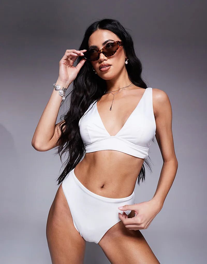 

ASOS DESIGN Maya Комбинируемый элегантный бикини-топ с глубоким вырезом белого цвета