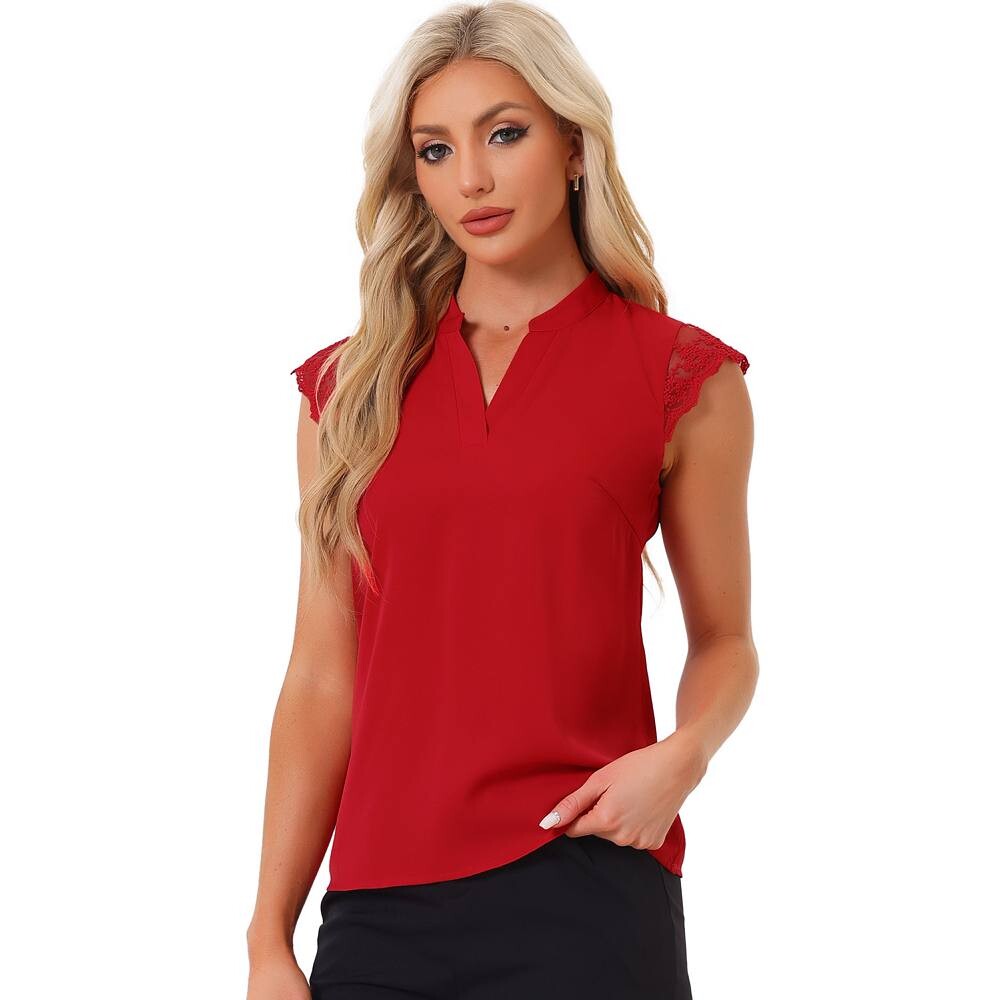 

Женская базовая блузка без рукавов для офиса с V-образным вырезом и топом ALLEGRA K, цвет Bright Red